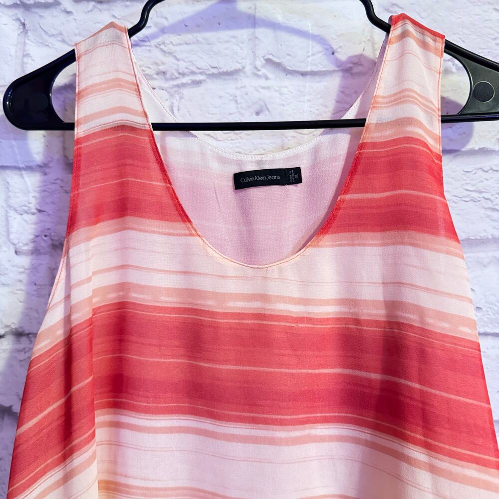 Calvin Klein **NWT** Red and Cream Striped Flowy Tank SZ XL